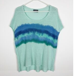 Wooden Ships Sweater Sz M/L Open Knit Mint Green Ombre Watercolor Short Sleeve